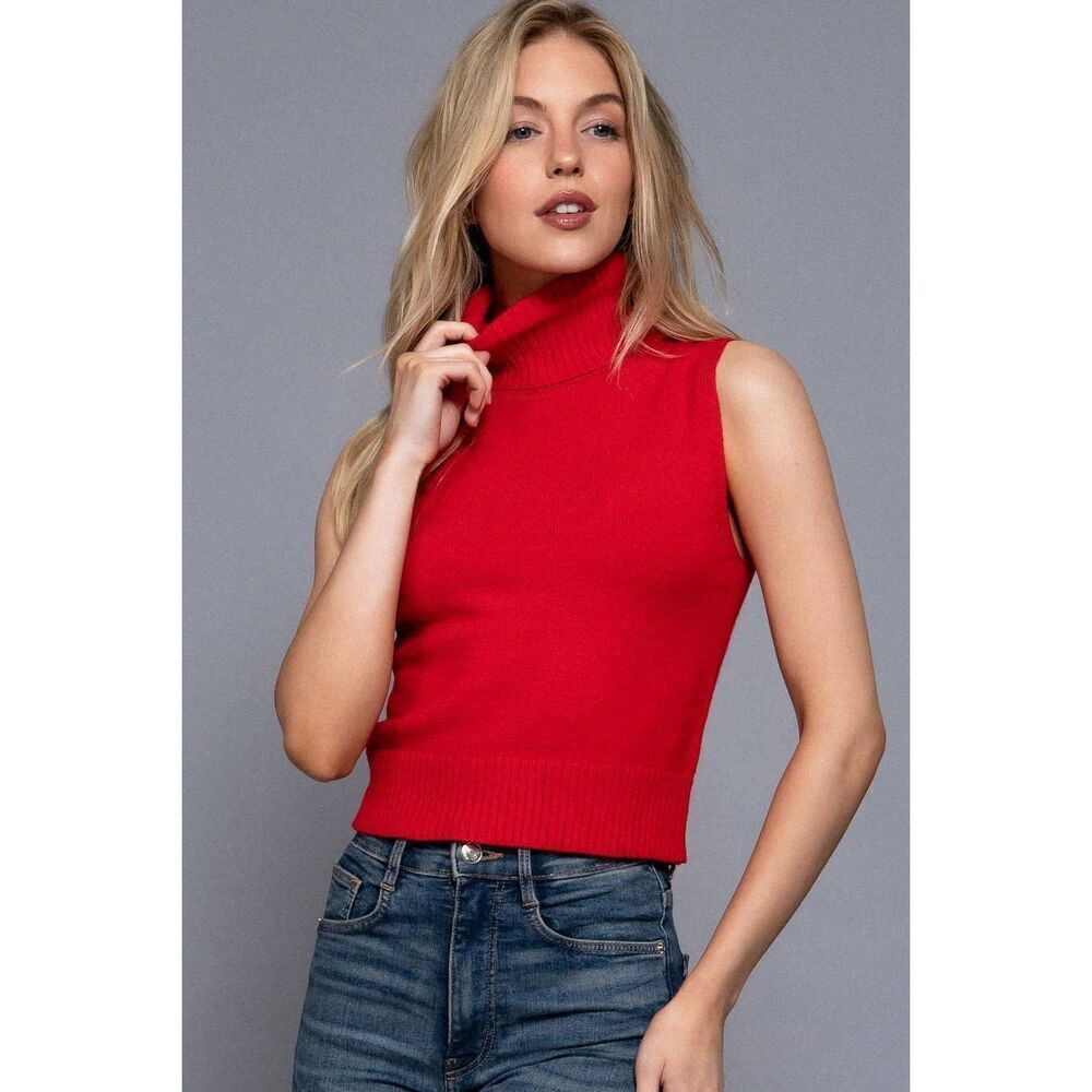 The Sarah - Sleeveless Red Turtle Neck Sweater Top S/M/L